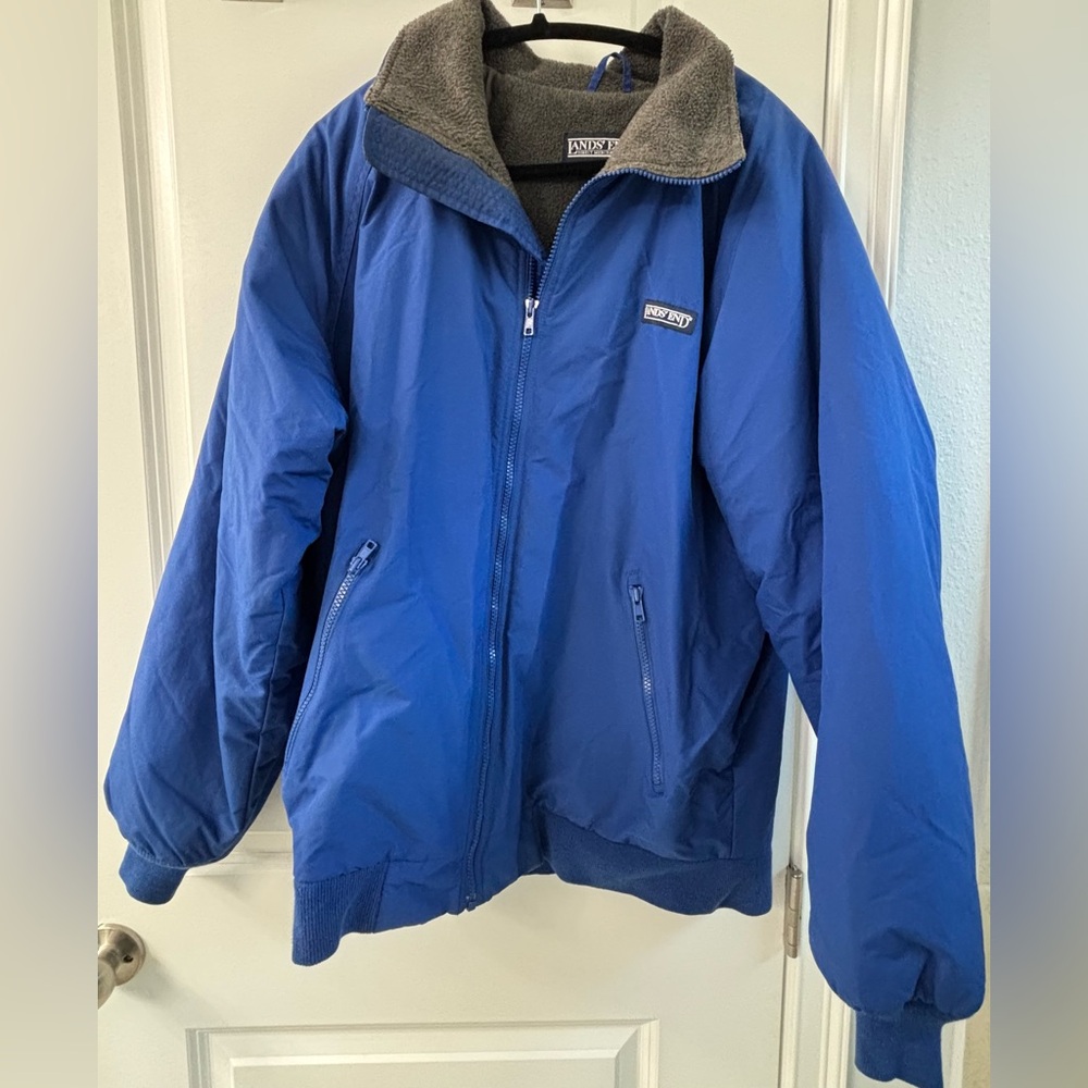 LANDS END Men’s Blue Fleece Lined Heavy Jacket Size Medium